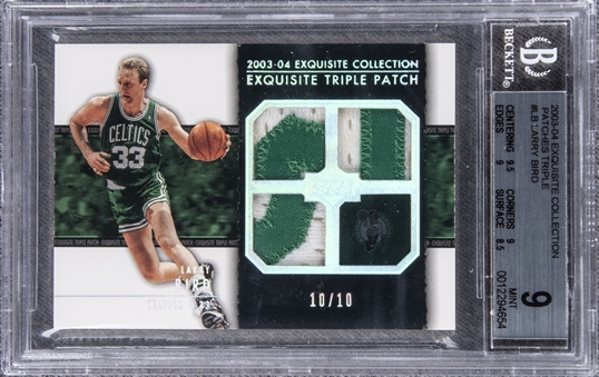 2003-04 UD "Exquisite Collection" Triple Patch #LB Larry Bird Game Used Patch Card (#10/10) – BGS MINT 9